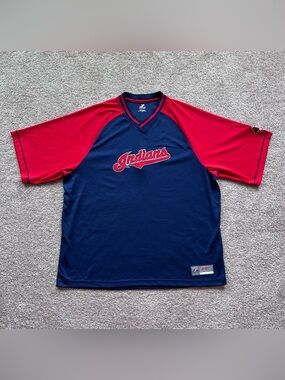 Vintage Majestic Cleveland Indians Chief Wahoo Jersey Shirt Navy Red XL MLB